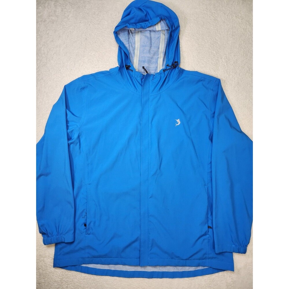 Reel Legends Men's 2XL Blue Waterproof Hooded Rain Jacket Full Zip Pockets